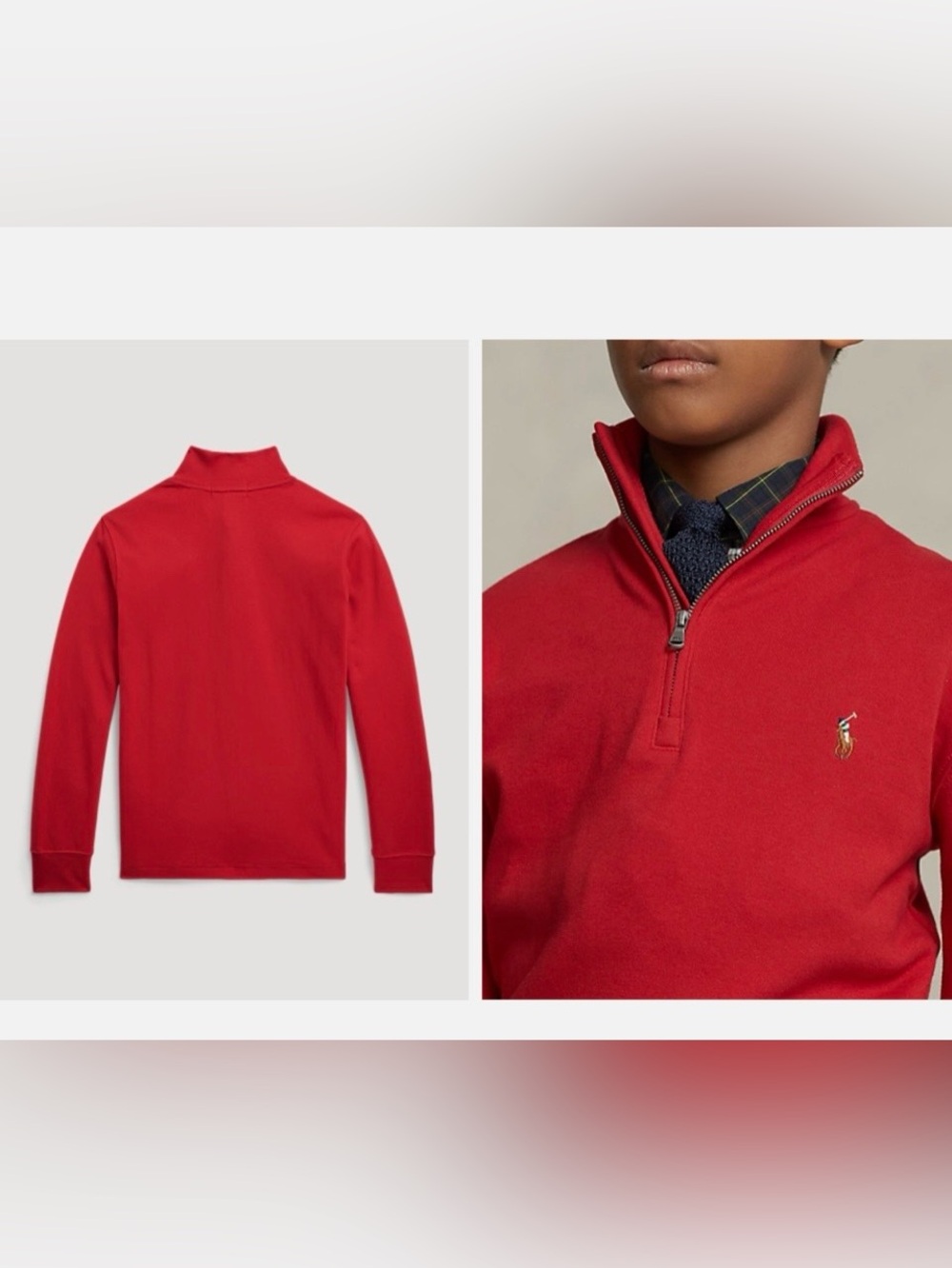 Polo Ralph Lauren Boys Red Quarter Zip Pullover Size L 14-16 Pony Logo